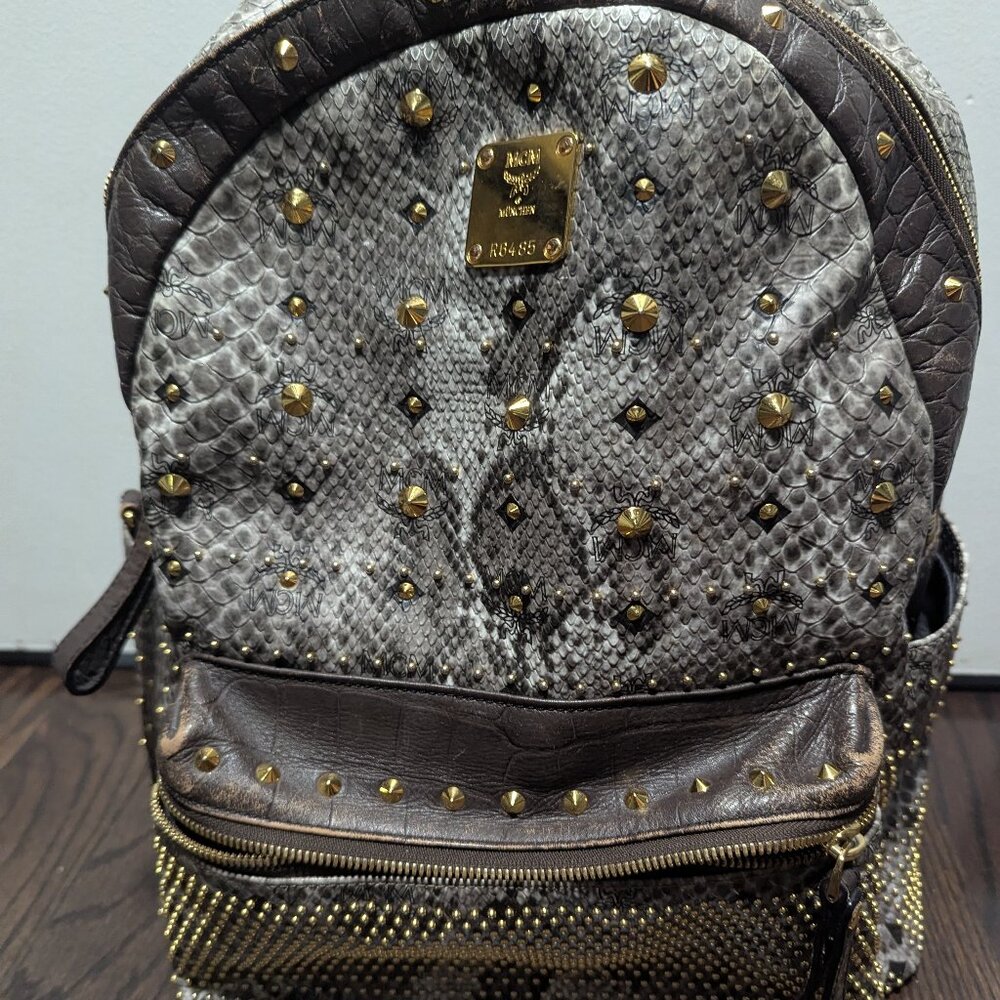 MCM Black and Gold Studded Backpack